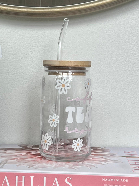 Everyday Ego Coffee Teach Repeat, Glass Coffee Cup, Cute Cup Beer Can Iced Coffee Glass Cup With Lid And Straw, Teacher Gift