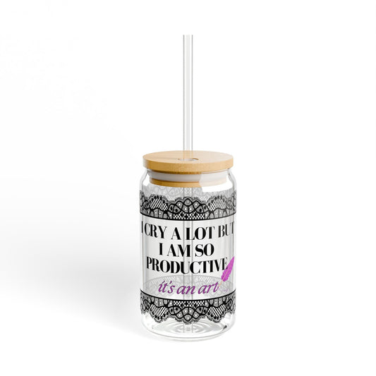 Printify Mug With lid and straw / 16oz I Am So Productive | Iced Coffee Glass | I Cry A Lot But I Am | Tea Coffee Cups | Gift For Girlfriend | Swiftea Glass | Gifts For Her