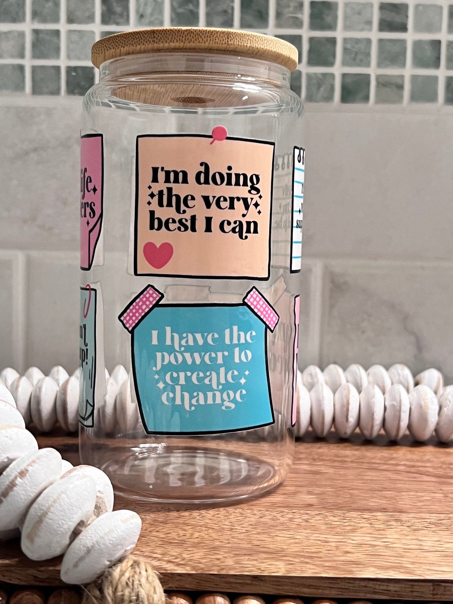 Everyday Ego Drink Cup Boho Affirmations 16oz Coffee Glass