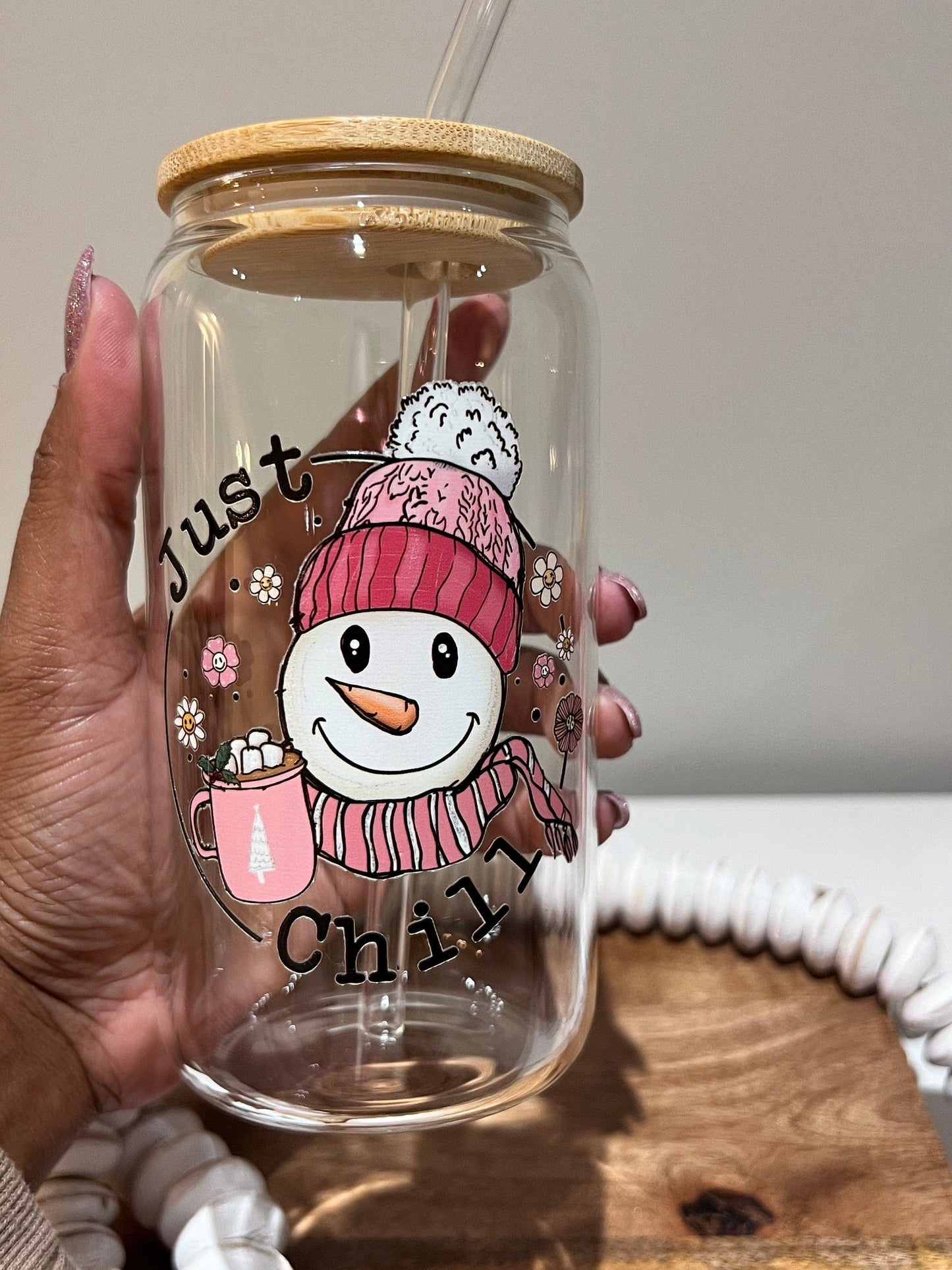 Everyday Ego Snowman Ice Coffee Cup | Holiday Iced Coffee Glass Mug | Glass Tumbler | Winter Glass Cup | Snowman | Holiday Gift | Gift for Her