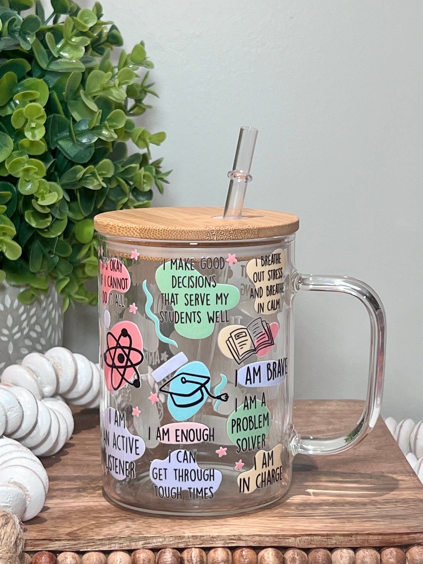Everyday Ego Teacher Daily Reminders Glass Mug | Iced Coffee Cup | Teacher Gift | Teacher Appreciation | Gifts for Teacher | Daily Affirmations Glass