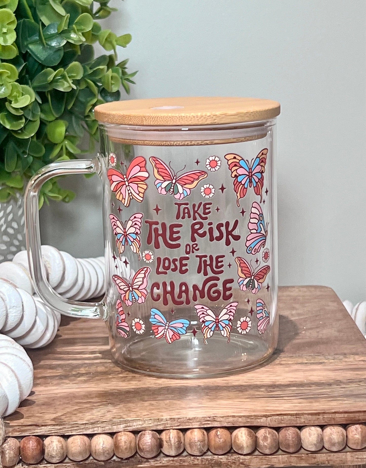 Everyday Ego Motivational Glass Mug | Self Care | Anxiety Mug | Affirmations Mug | Self Love Mug | Glass Mug With Lid | Mental Health Gift | Butterfly