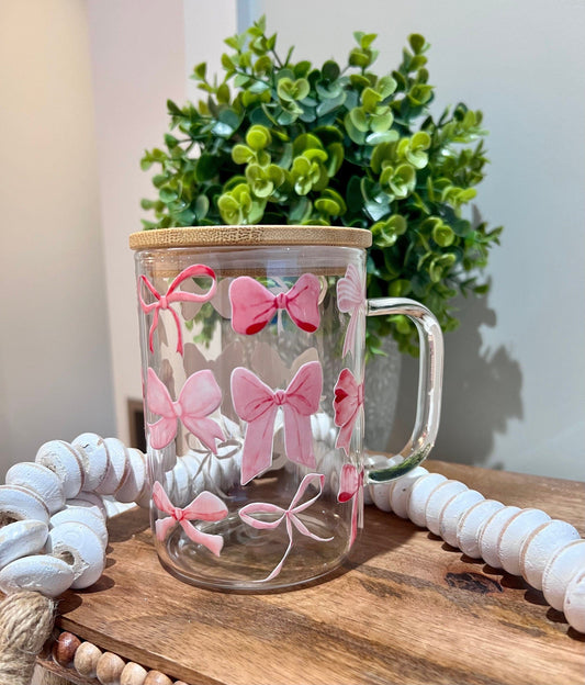 Everyday Ego Glass Mug Coquette Pink Bow Cup