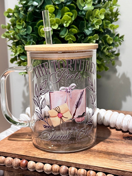 Everyday Ego Tortured Poets Glass Mug | Gift For Her | Birthday Gift | Coffee Glass Mug | Swiftea Glass Mug | Poets Department Mug | Music Fan Gift