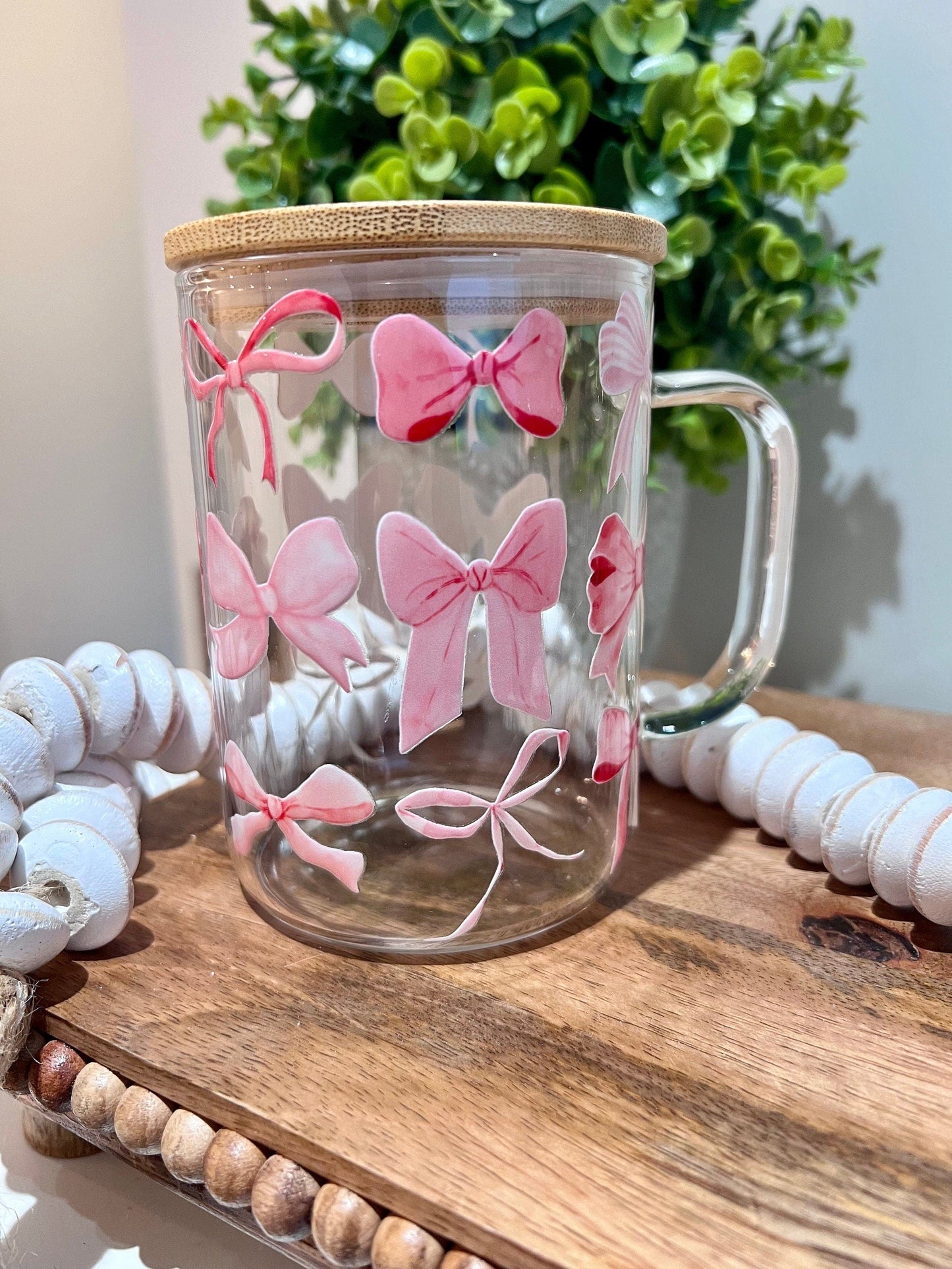 Everyday Ego Glass Mug Coquette Pink Bow Cup