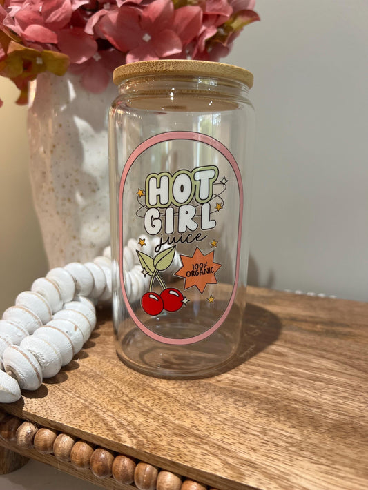 Everyday Ego Hot Girl Juice | Meme Gift | Funny Gift | Gift For Friend | Iced Coffee Cup | Cocktails | Mocktail l Glass Soda Can Gift Aesthetic Glass Cup