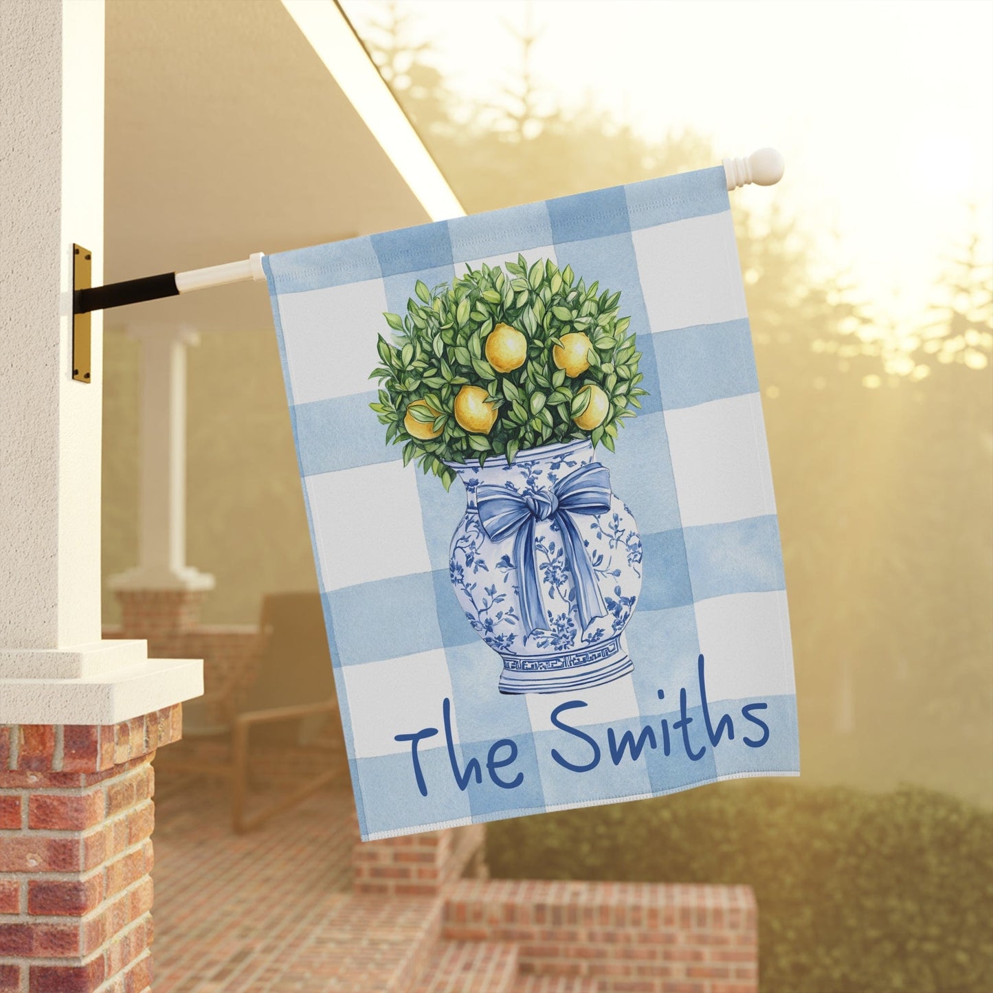 Printify Home Decor Personalized Chinoiserie Garden Flag Yard Banner, Outdoor Decor, Spring Housewarming Gift, Patio Decoration, Custom Lemon Topiary Flag