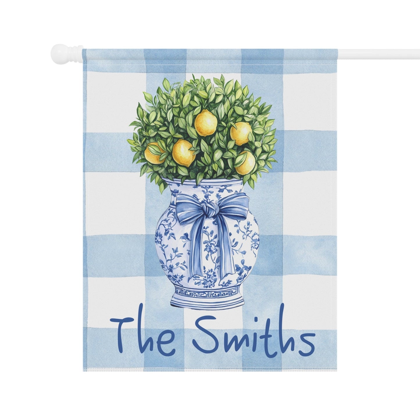 Printify Home Decor Personalized Chinoiserie Garden Flag Yard Banner, Outdoor Decor, Spring Housewarming Gift, Patio Decoration, Custom Lemon Topiary Flag