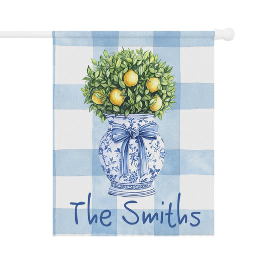 Printify Home Decor 24.5'' × 32'' Personalized Chinoiserie Garden Flag Yard Banner, Outdoor Decor, Spring Housewarming Gift, Patio Decoration, Custom Lemon Topiary Flag