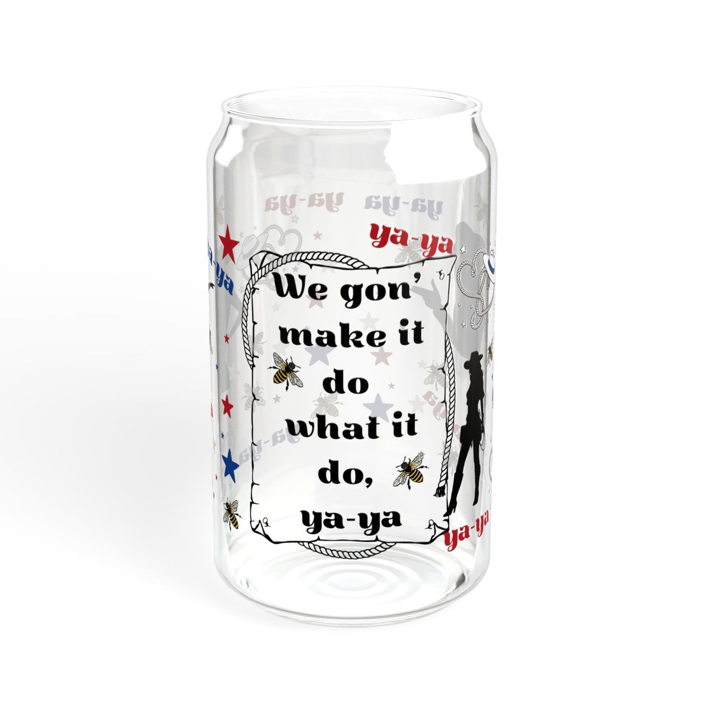 Ya-Ya Glass Can Cup with Lid & Straw