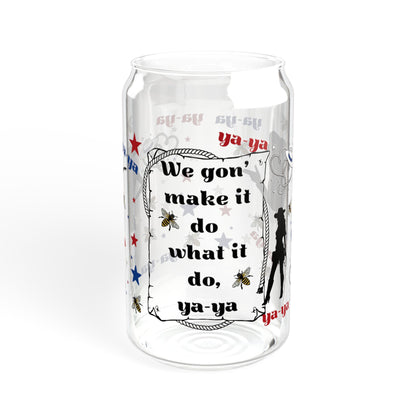 Ya-Ya Glass Can Cup with Lid & Straw