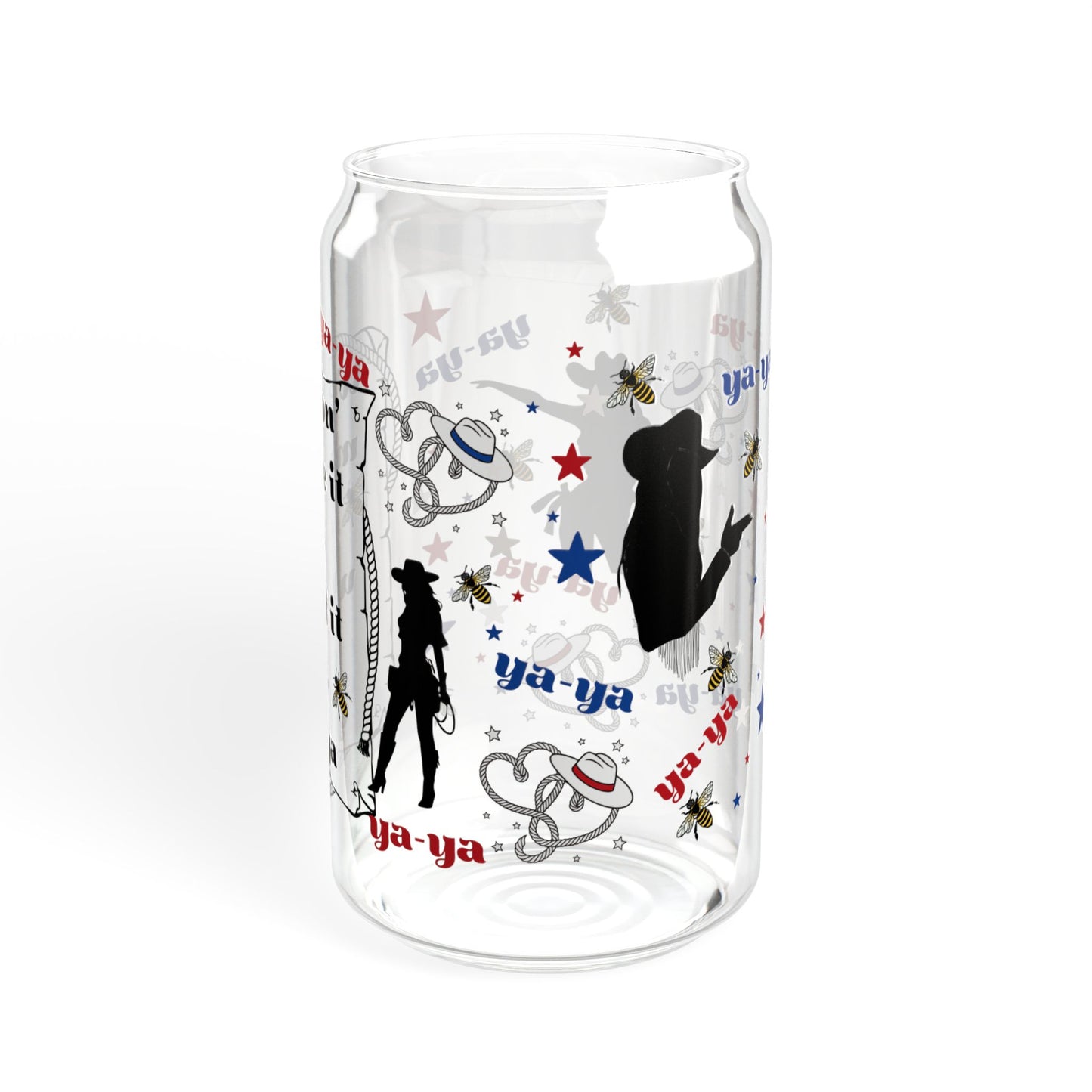 Ya-Ya Glass Can Cup with Lid & Straw