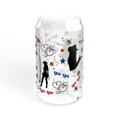 Ya-Ya Glass Can Cup with Lid & Straw
