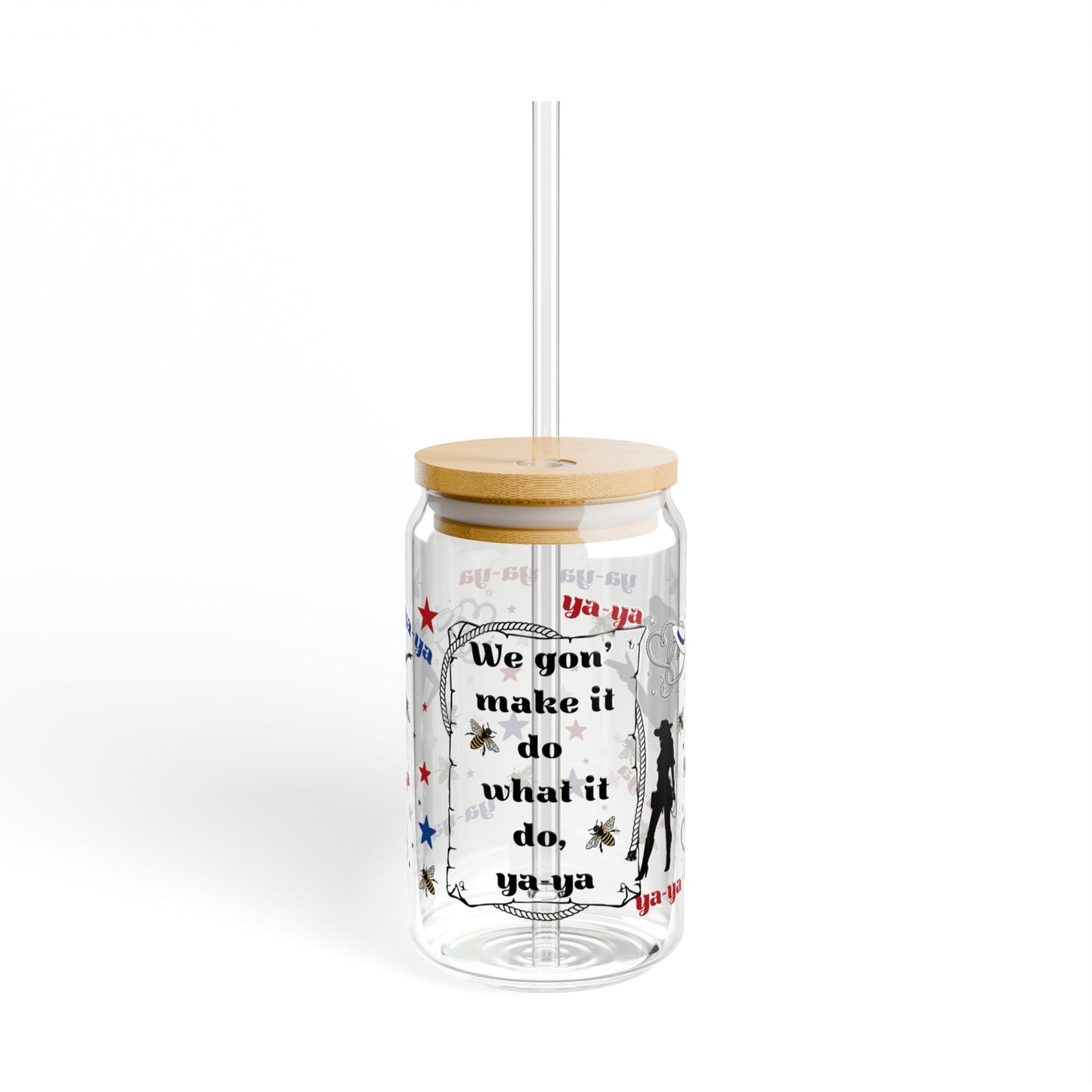 Ya-Ya Glass Can Cup with Lid & Straw