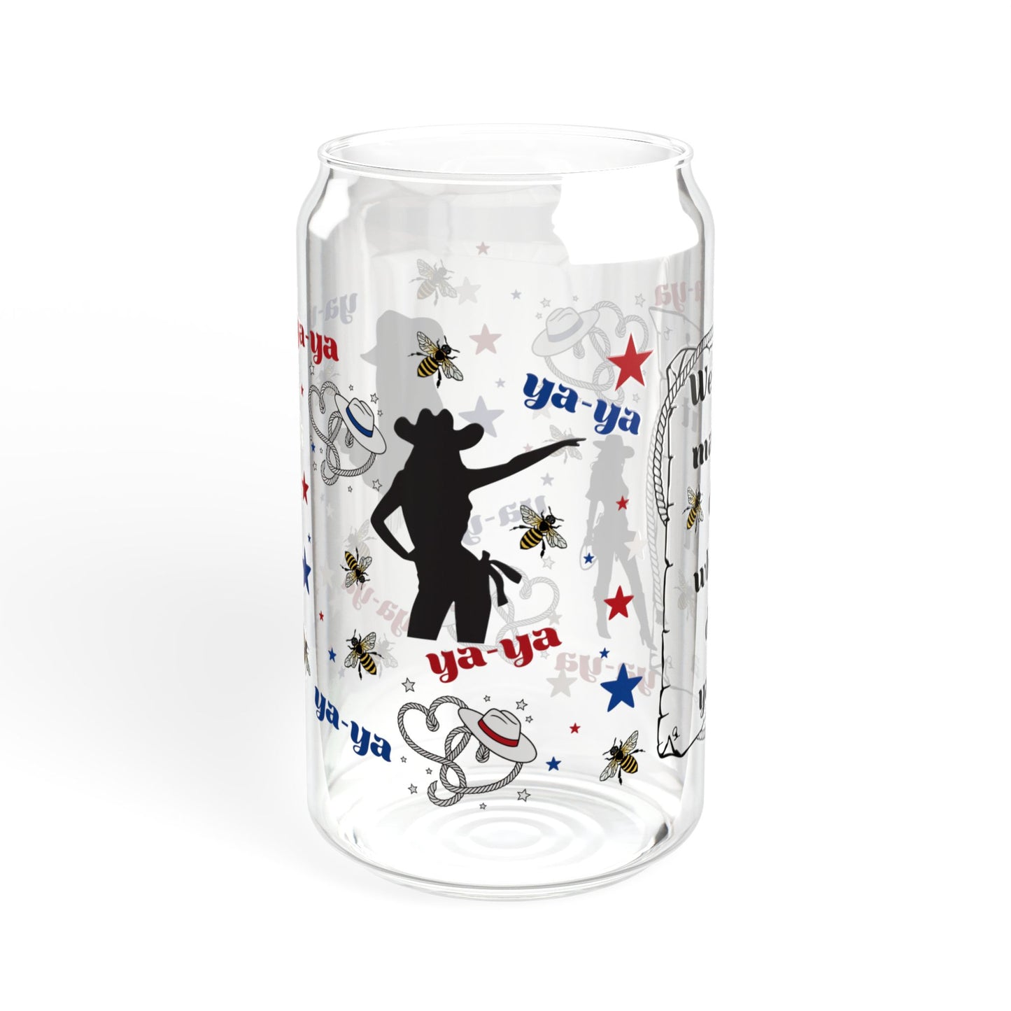 Ya-Ya Glass Can Cup with Lid & Straw