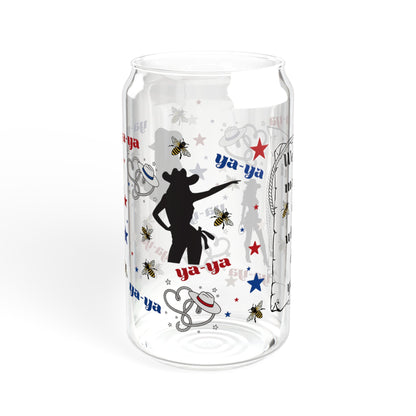 Ya-Ya Glass Can Cup with Lid & Straw