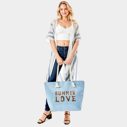 Everyday Ego Tote Bag Summer Love Glitz Beach Tote Bag- Blue