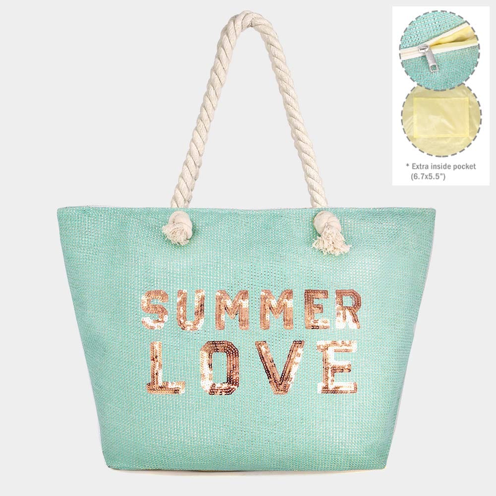 Everyday Ego Tote Bag Summer Love Glitz Beach Tote Bag- Mint