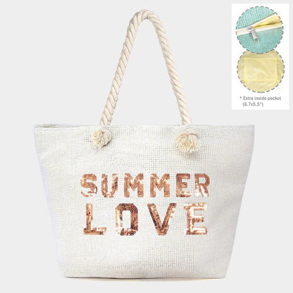 Everyday Ego Tote Bag Summer Love Glitz Beach Tote Bag- White