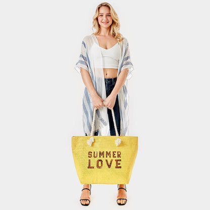 Everyday Ego Tote Bag Summer Love Glitz Beach Tote Bag- Yellow