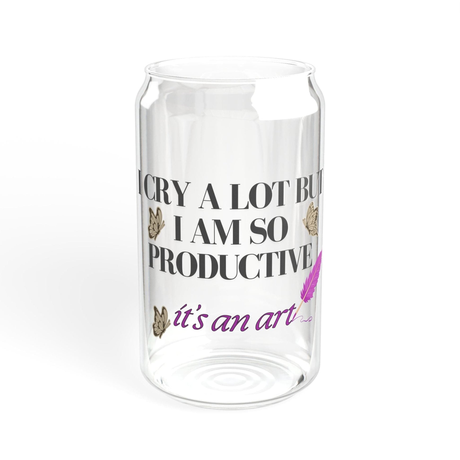 Printify Mug I Cry A Lot But I Am I Am So Productive  Glass Can Bamboo Lid and Straw