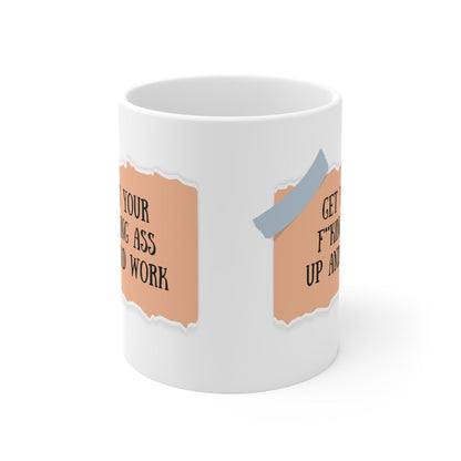 Printify Mug 11oz Funny Work Coffee Mug | Gift For Coworkers | Get off your ass and work | Funny Coffee Cup | Office Work Mug  | Best Friend Gift | Work Mug