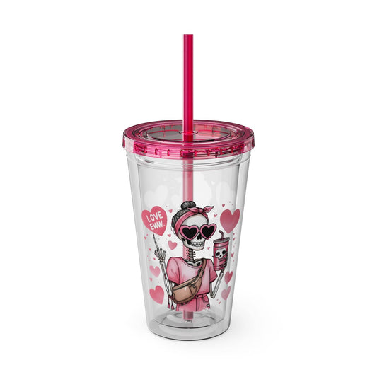 Printify Mug Fuchsia / 16oz Anti Valentines Day Tumbler with Straw | Love Eww Cup | Galentines Day Gift | Gift for Her | Tumbler Cup | Valentines Day Gift | Coffee Cup