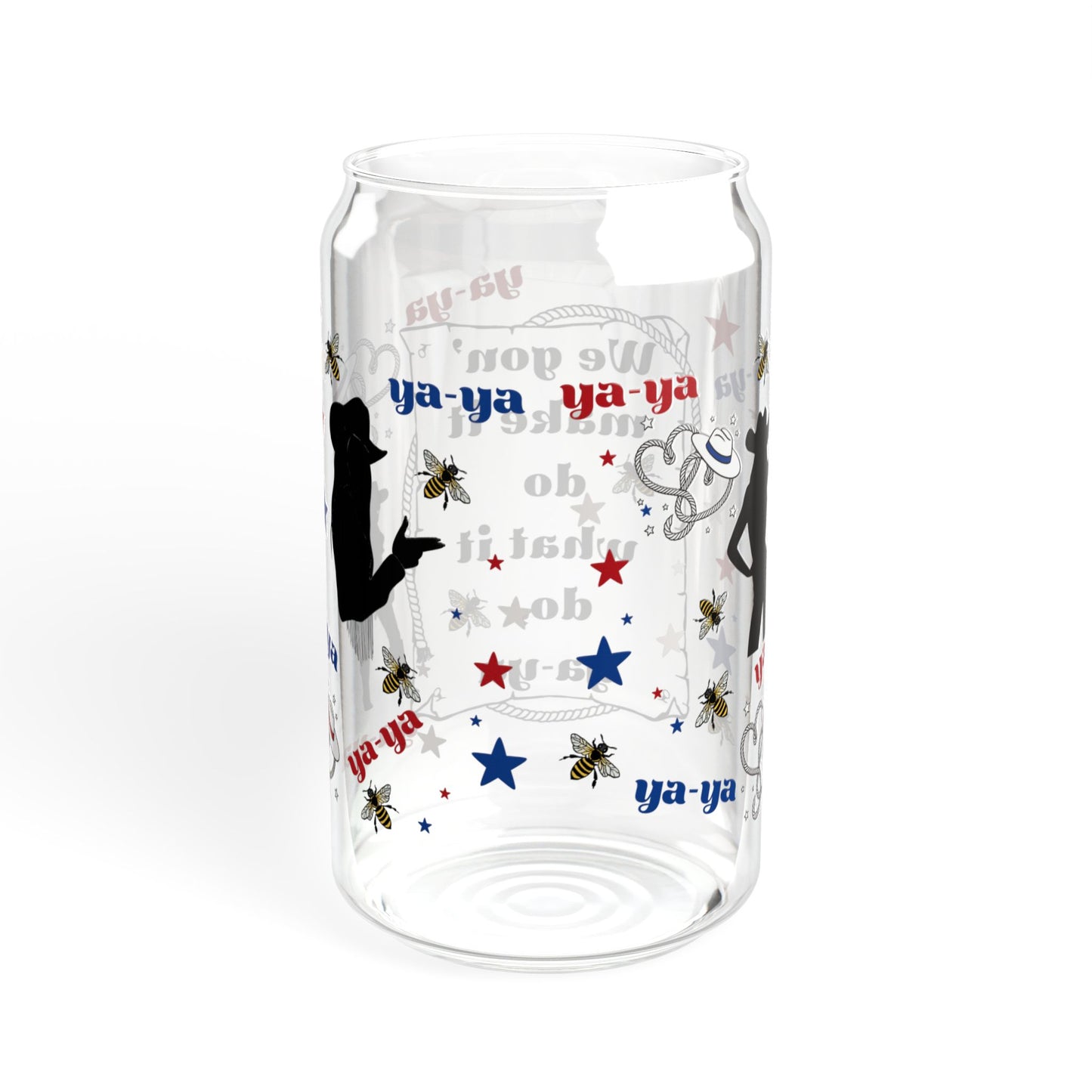 Ya-Ya Glass Can Cup with Lid & Straw