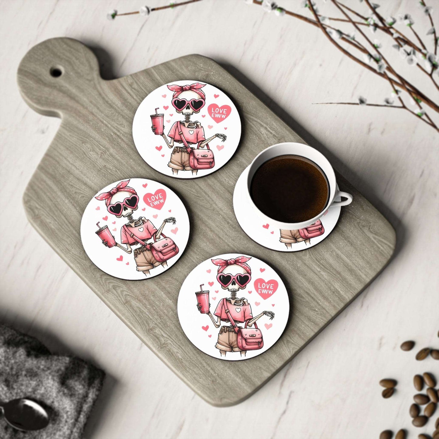 Printify Home Decor Round / 3.7" x 3.7" / 4-piece set Anti Valentine's Day Coaster Set