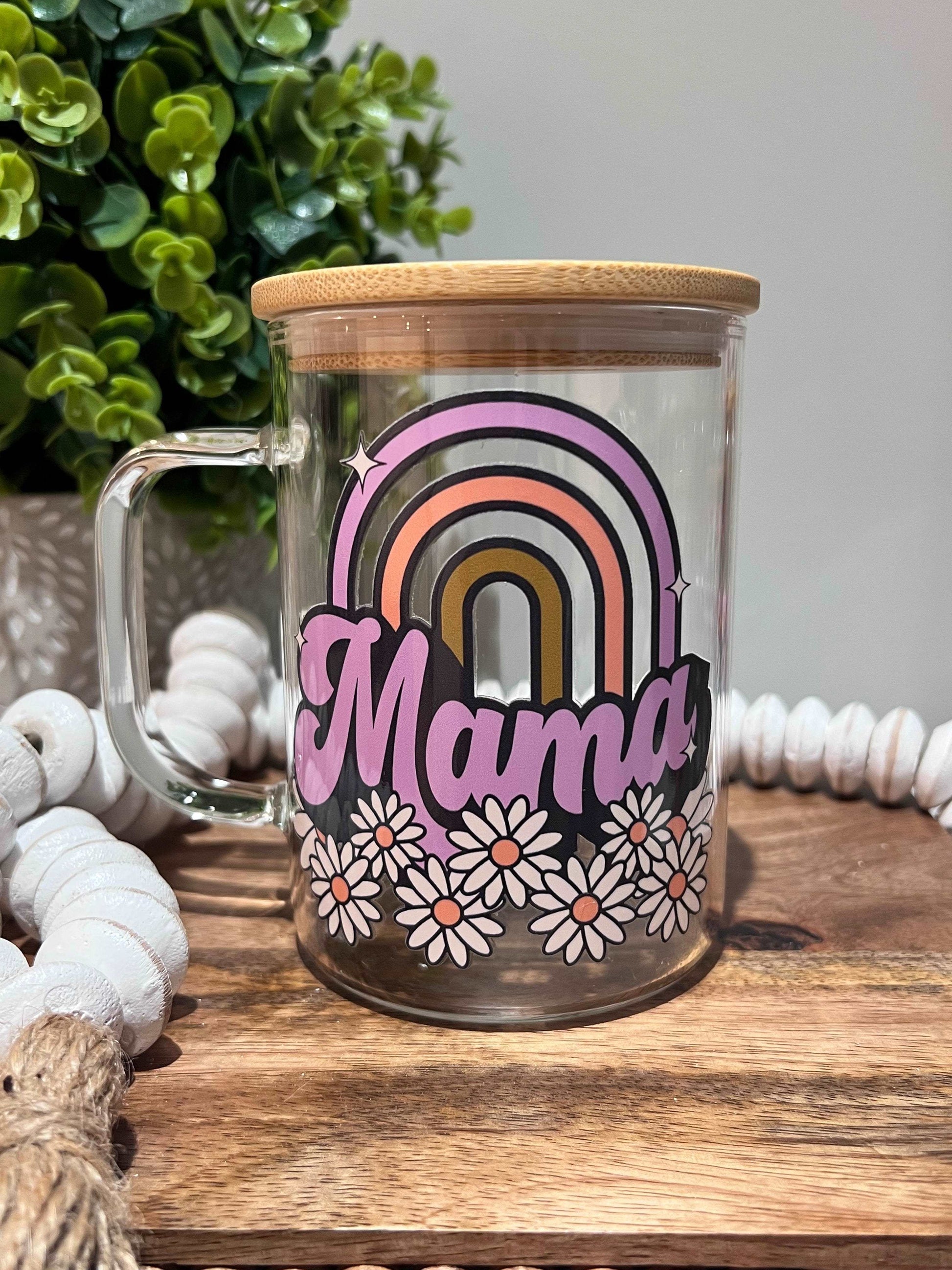 Everyday Ego Mug Mama Daisy Rainbow 17oz Clear Glass Mug