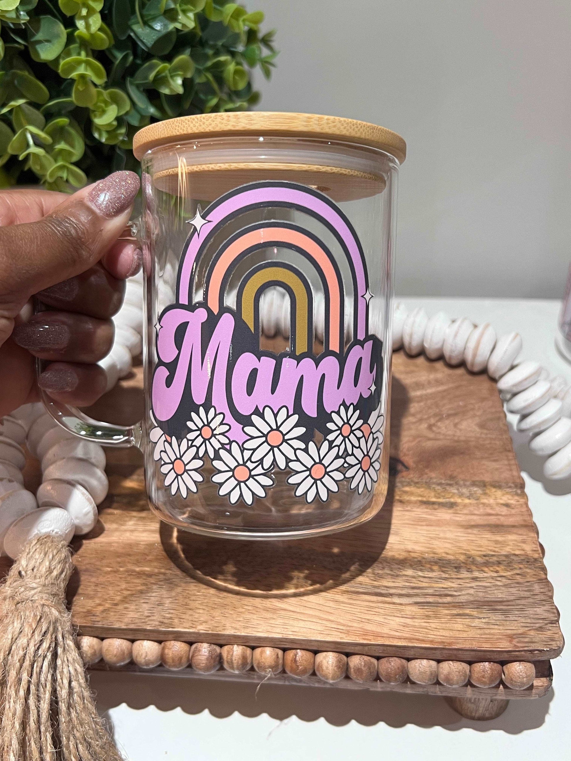 Everyday Ego Mug Mama Daisy Rainbow 17oz Clear Glass Mug