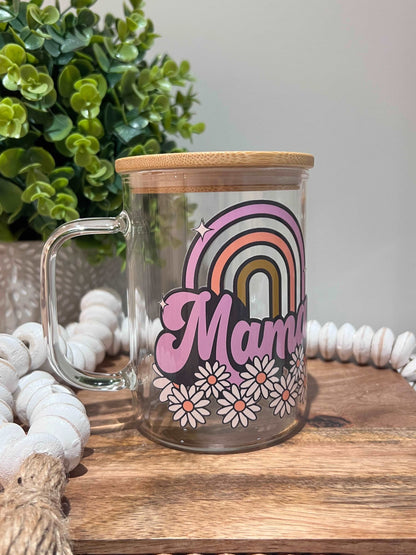 Everyday Ego Mug Mama Daisy Rainbow 17oz Clear Glass Mug