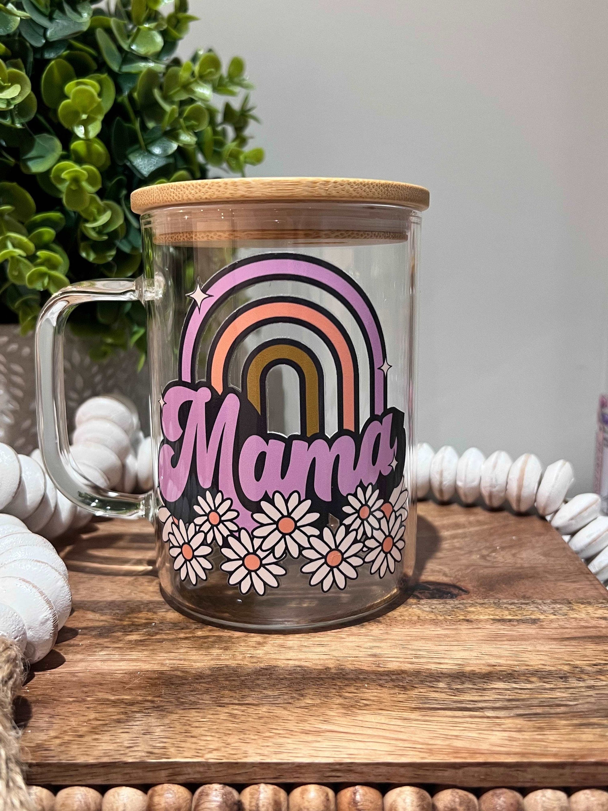 Everyday Ego Mug Mama Daisy Rainbow 17oz Clear Glass Mug