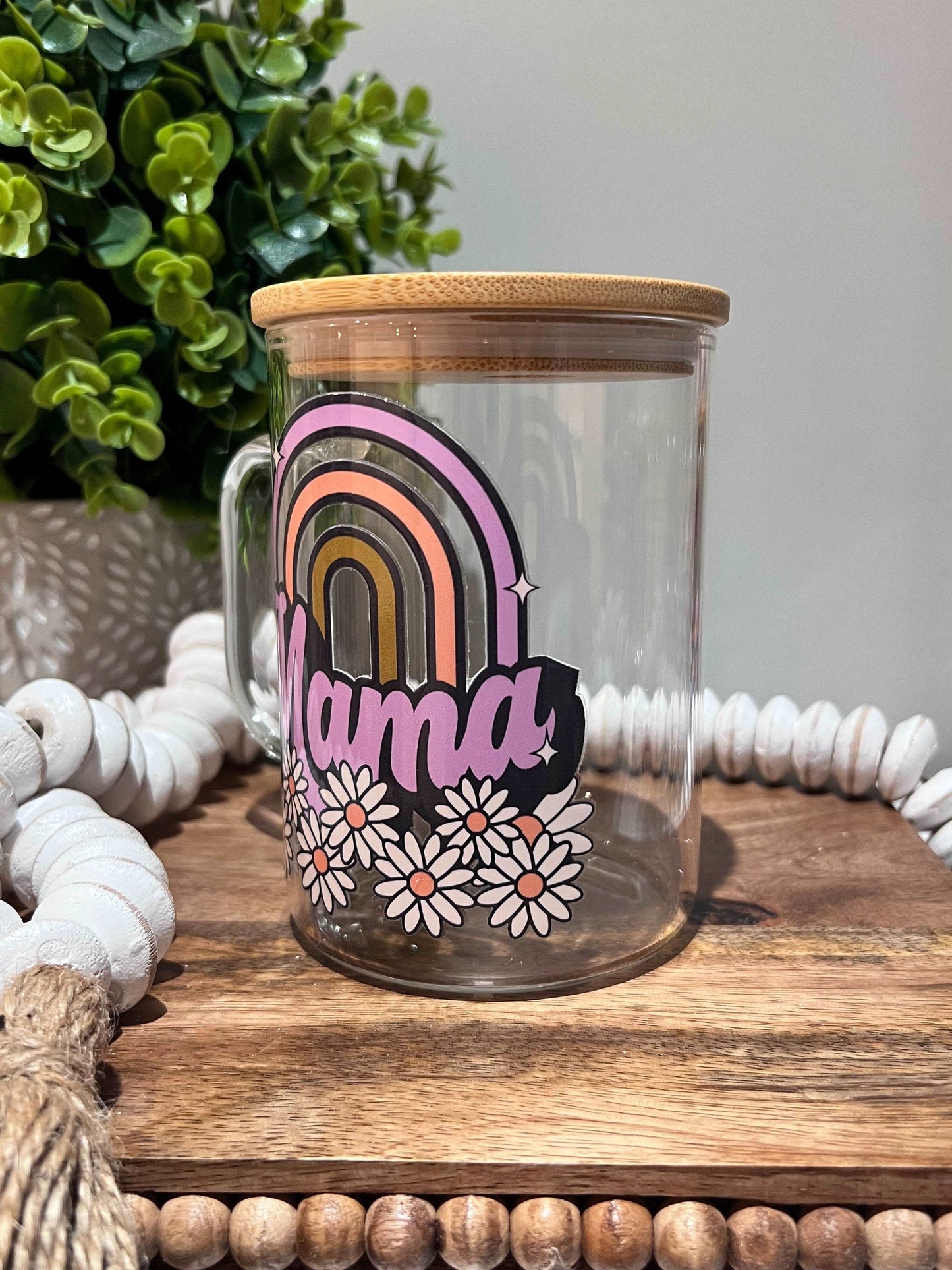 Everyday Ego Mug Mama Daisy Rainbow 17oz Clear Glass Mug