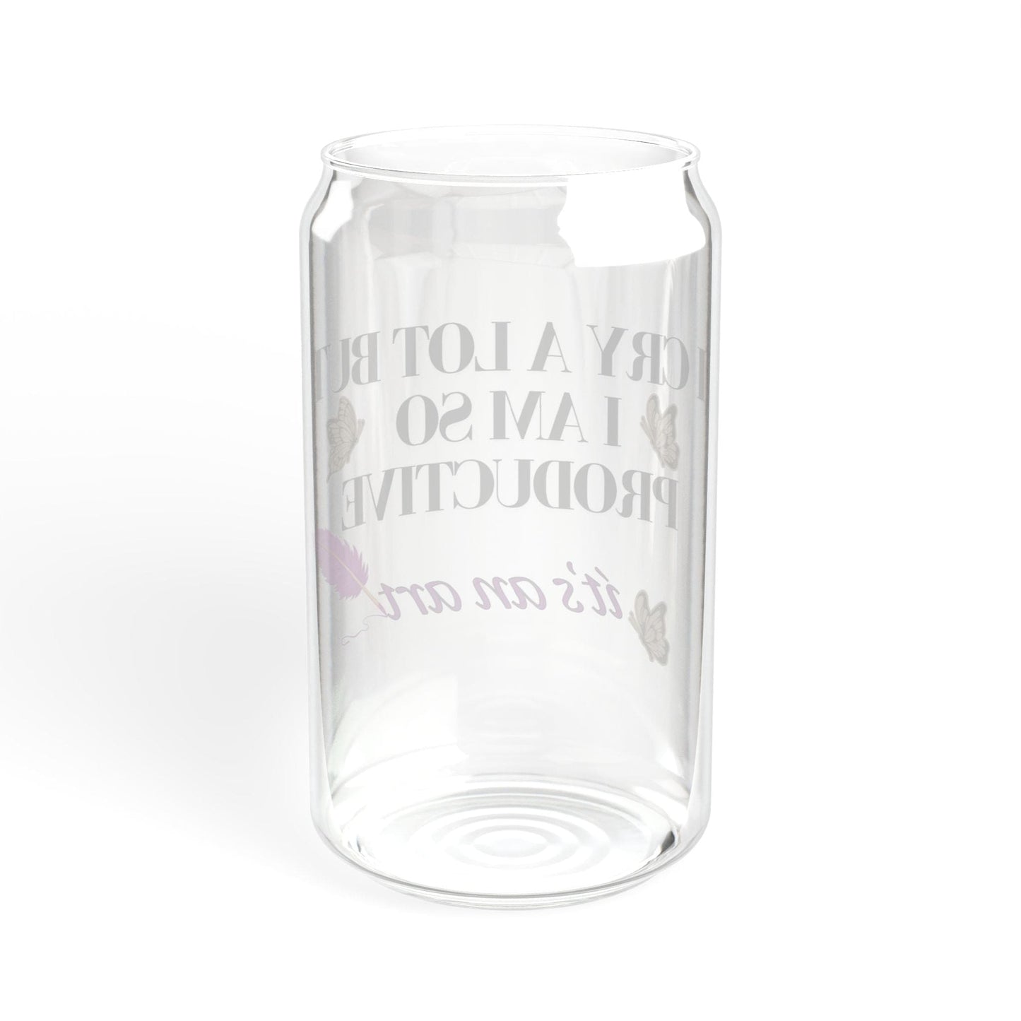 Printify Mug I Cry A Lot But I Am I Am So Productive  Glass Can Bamboo Lid and Straw