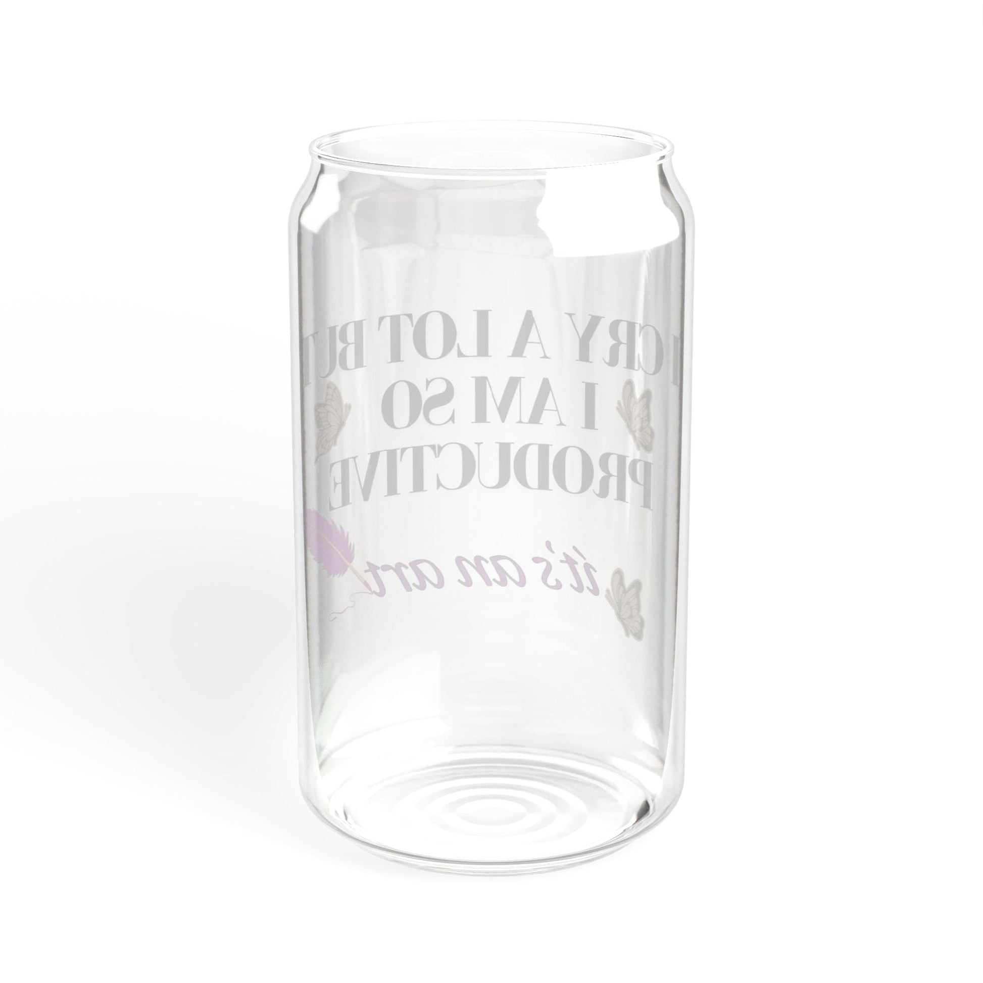 Printify Mug I Cry A Lot But I Am I Am So Productive  Glass Can Bamboo Lid and Straw