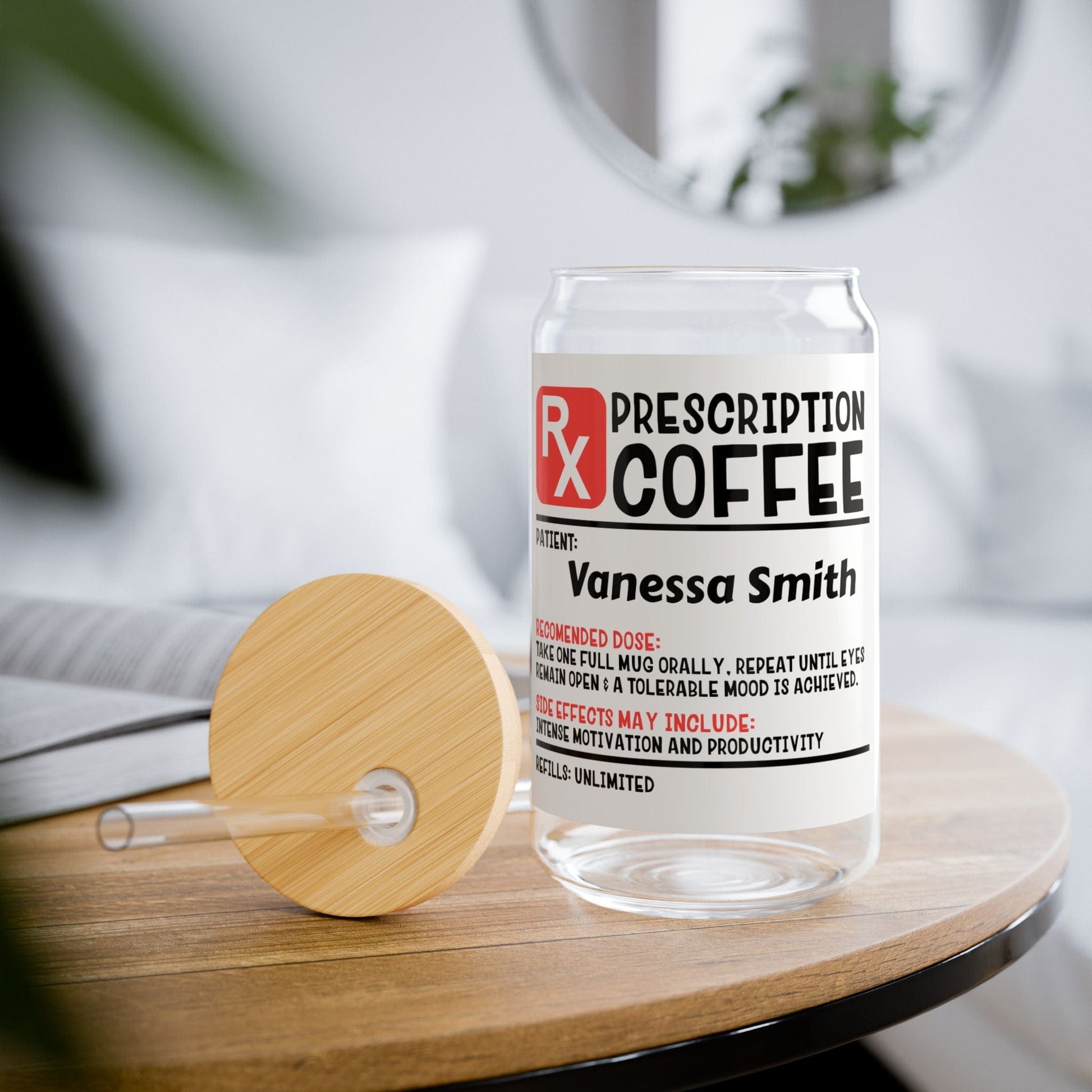 Printify Mug Personalize Coffee Prescription | Pharmacist Student Gift | Pharmacy Technician | Nurse Doctor Pharmacist | Glass Tumbler | Iced Coffee Cup