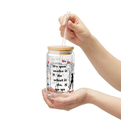 Ya-Ya Glass Can Cup with Lid & Straw