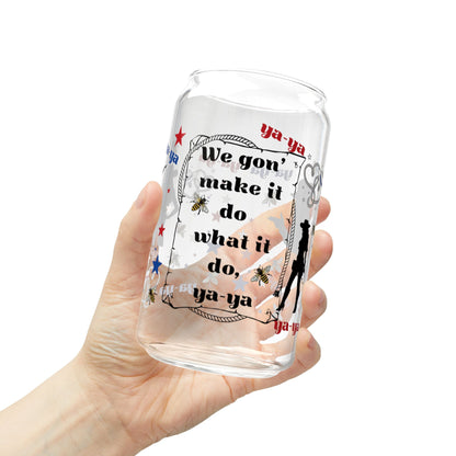 Ya-Ya Glass Can Cup with Lid & Straw