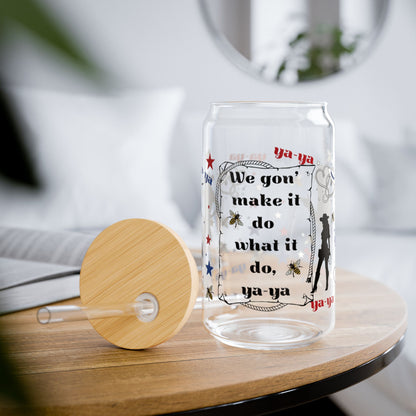Ya-Ya Glass Can Cup with Lid & Straw