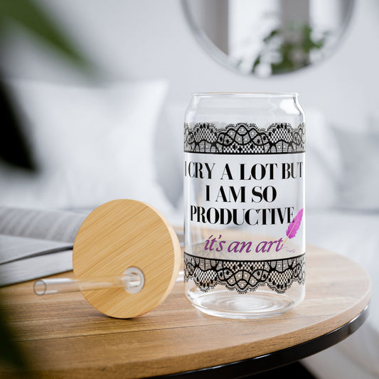 Printify Mug I Am So Productive | Iced Coffee Glass | I Cry A Lot But I Am | Tea Coffee Cups | Gift For Girlfriend | Swiftea Glass | Gifts For Her