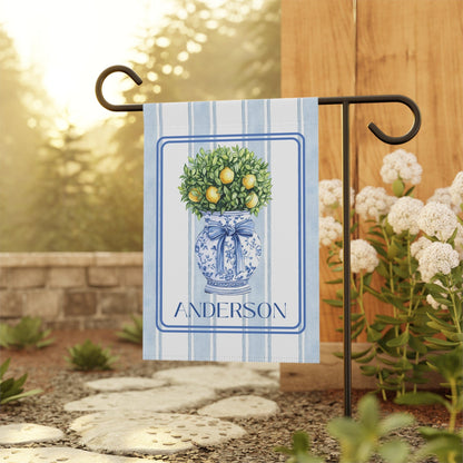 Printify Home Decor Chinoiserie Garden Flag, Custom Topiary Door Hanger, Preppy Bow Seasonal Garden Decor, Outdoor Patio Porch Welcome Sign Front Door Yard Art