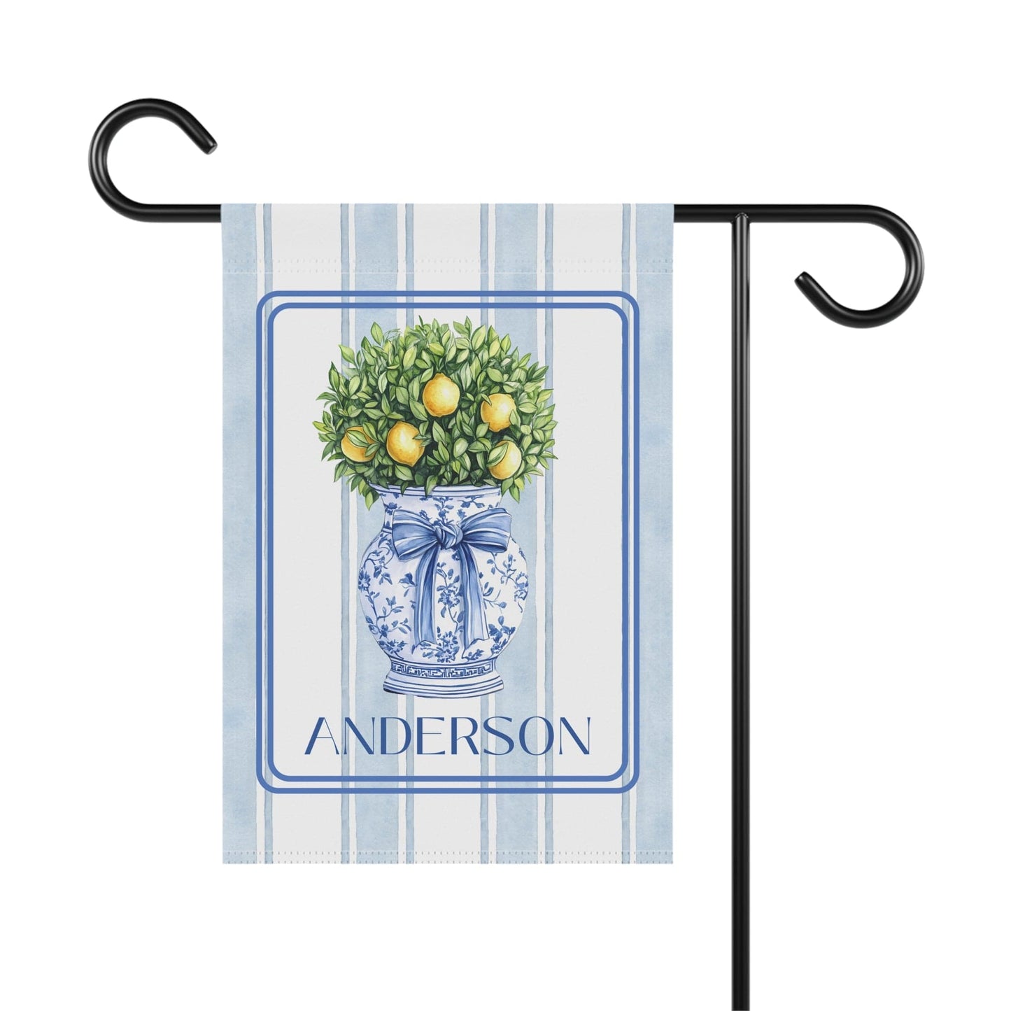 Printify Home Decor Chinoiserie Garden Flag, Custom Topiary Door Hanger, Preppy Bow Seasonal Garden Decor, Outdoor Patio Porch Welcome Sign Front Door Yard Art