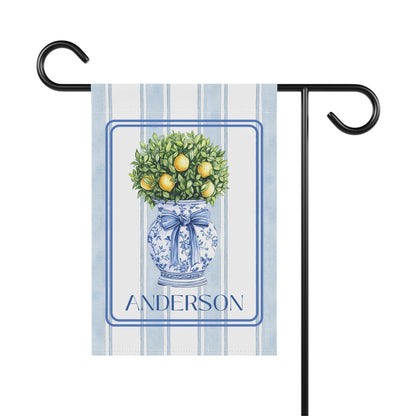 Printify Home Decor Chinoiserie Garden Flag, Custom Topiary Door Hanger, Preppy Bow Seasonal Garden Decor, Outdoor Patio Porch Welcome Sign Front Door Yard Art