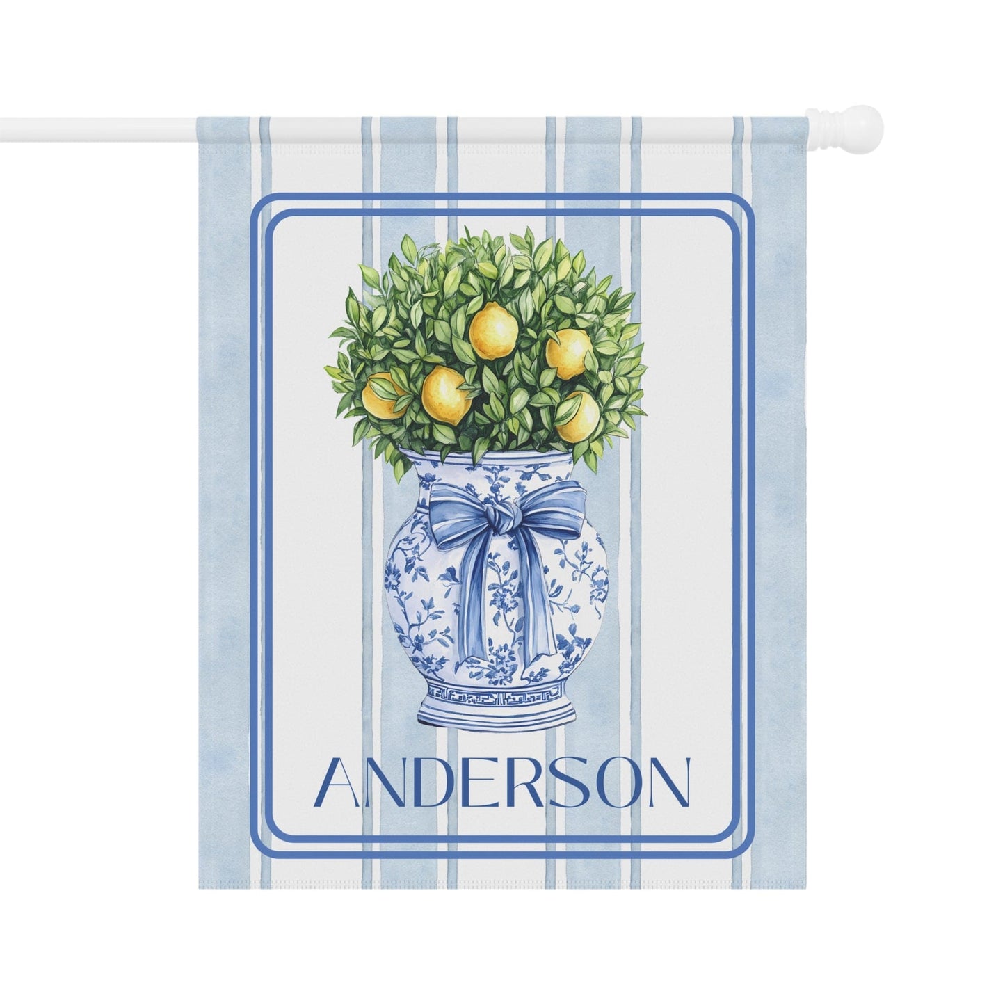 Printify Home Decor 24.5'' × 32'' Chinoiserie Garden Flag, Custom Topiary Door Hanger, Preppy Bow Seasonal Garden Decor, Outdoor Patio Porch Welcome Sign Front Door Yard Art