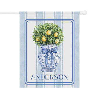 Printify Home Decor 24.5'' × 32'' Chinoiserie Garden Flag, Custom Topiary Door Hanger, Preppy Bow Seasonal Garden Decor, Outdoor Patio Porch Welcome Sign Front Door Yard Art