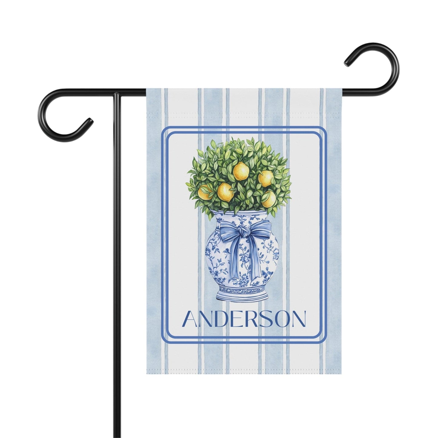 Printify Home Decor 12'' × 18'' Chinoiserie Garden Flag, Custom Topiary Door Hanger, Preppy Bow Seasonal Garden Decor, Outdoor Patio Porch Welcome Sign Front Door Yard Art