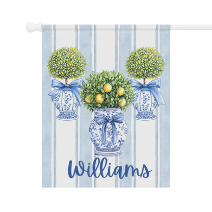 Printify Home Decor Custom Chinoiserie Garden Flag, Topiary Door Hanger, Preppy Bow Seasonal Garden Decor, Outdoor Patio Porch Welcome Sign Front Door Yard Art