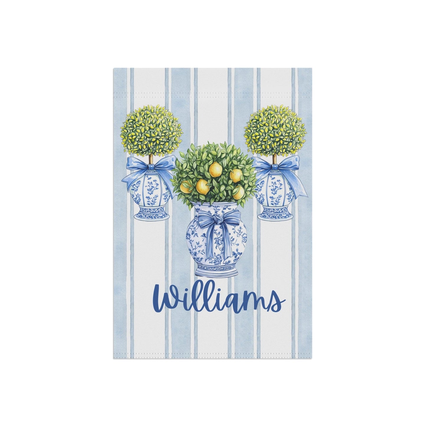 Printify Home Decor Custom Chinoiserie Garden Flag, Topiary Door Hanger, Preppy Bow Seasonal Garden Decor, Outdoor Patio Porch Welcome Sign Front Door Yard Art