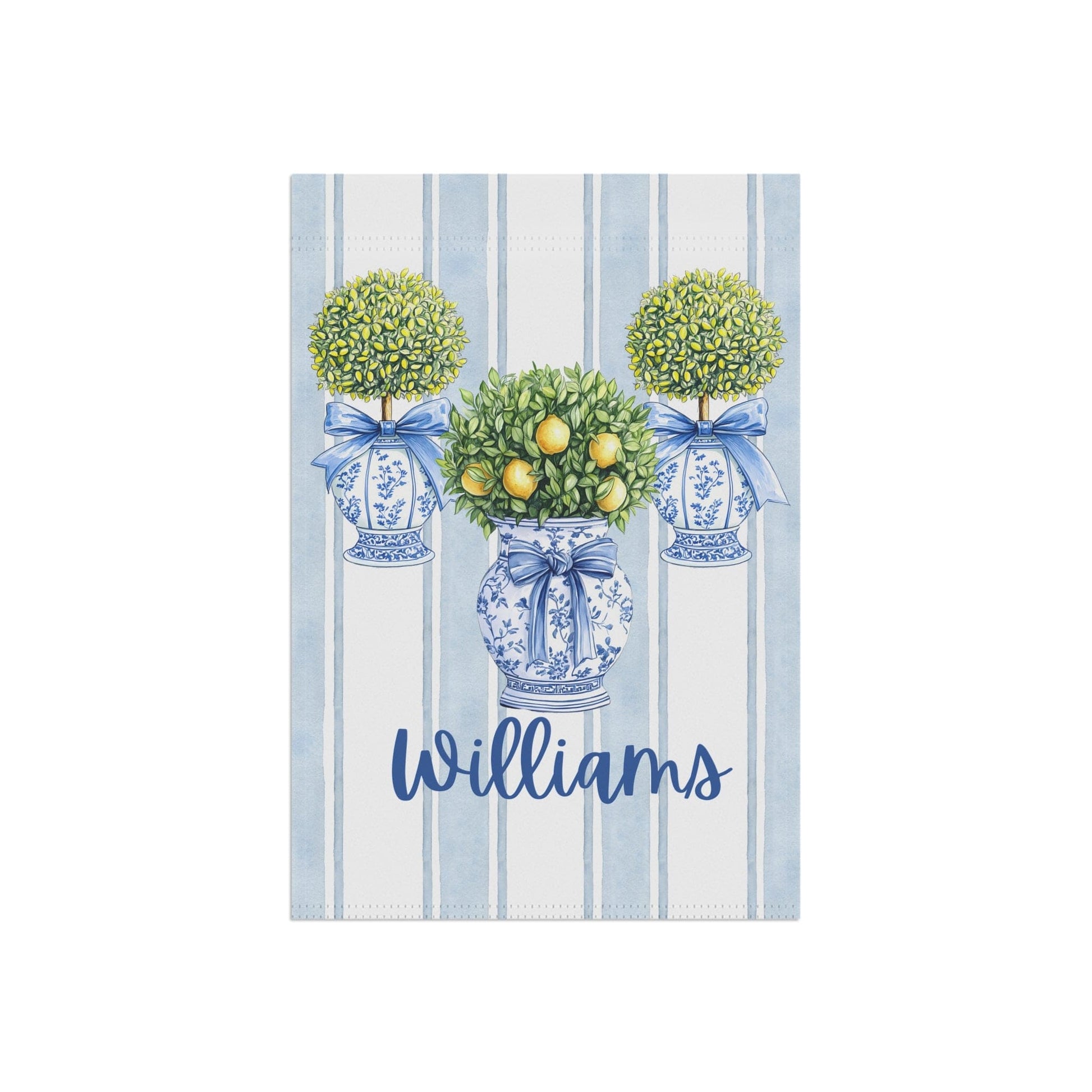 Printify Home Decor Custom Chinoiserie Garden Flag, Topiary Door Hanger, Preppy Bow Seasonal Garden Decor, Outdoor Patio Porch Welcome Sign Front Door Yard Art